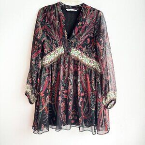 Zara Paisley Print Chiffon Babydoll Mini Dress XS